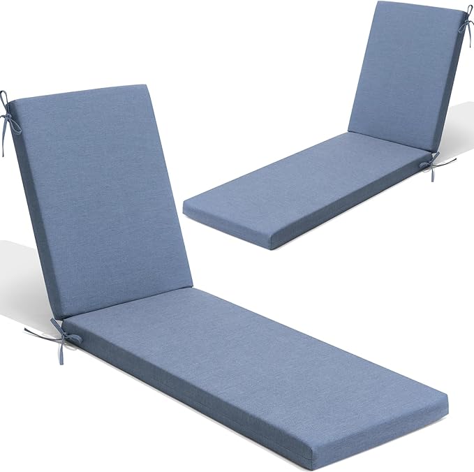 Crestlive Products Sunbrella Chaise Lounge Cushions Outdoor, Fade Resistant Water Resistant Lounge Chair Cushion, 72''L x 21''W, Denim Blue