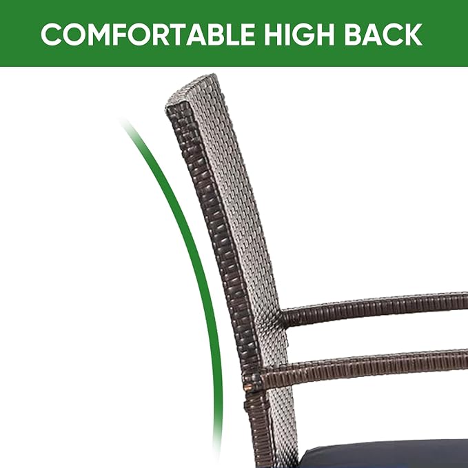 Outdoor Wicker Patio Dining Chairs with Padded Cushions Set of 4: Porch Rattan Chairs Club Chairs with High Back and Deep Seating 350lbs, Brown