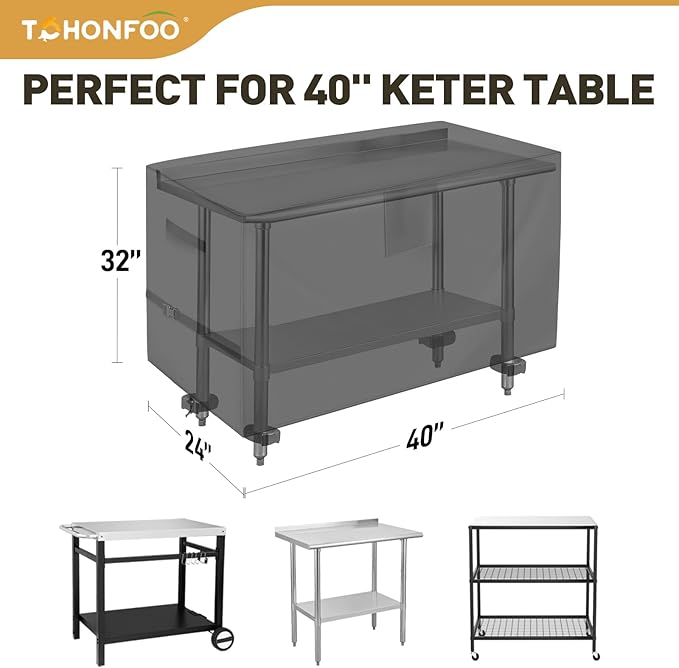Outdoor Prep Table Cover, 600D Waterproof Patio BBQ Table Cover, Suitable for Outdoor Dining Table, Stainless Steel Metal Grill Table, BBQ Grill Cart, 40" x 24" x 32"