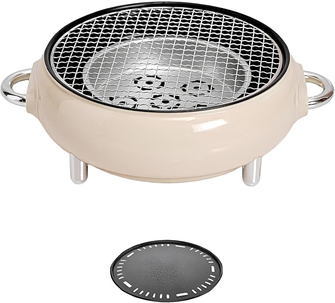 Mini Portable Barbecue Grill, Outdoor BBQ Grill Korean Style Charcoal Grill, Easy to Assemble and Clean, A Variety of Packages Available(Off-Whit,C)