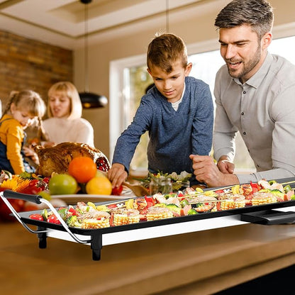 35 Inch 2000W Nonstick Electric Teppanyaki Grill | with Adjustable Temperature & Drip Tray,for Pancake Barbecue,Even heat tube,overheat guard,detachable grease tray