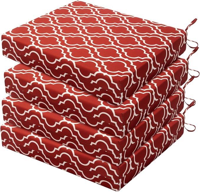 HARBOREST Outdoor Chair Cushions Set of 4, Water Resistant Patio Chair Cushions with Ties, Square Corner Outdoor Seat Cushions for Patio Furniture, 18.5"x16"x3", Wine Red Geometry