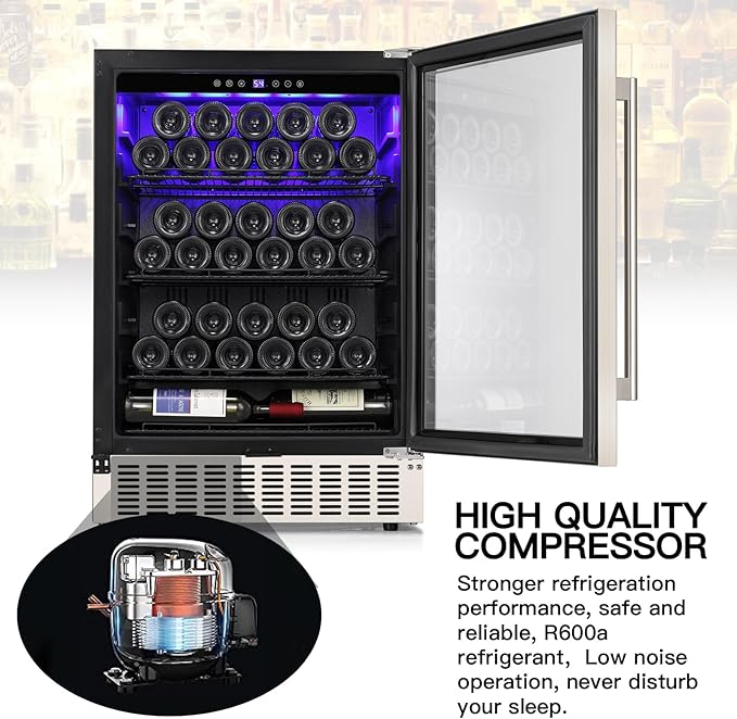 COWSAR 24 Inch Wine Cooler Refrigerator, 149 Cans Commercial Beverage Refrigerator, Tall Freestanding/Built-in Wine Fridge Drink Fridge with LED Light, Dual-Layer Digital Temp Control Glass Door