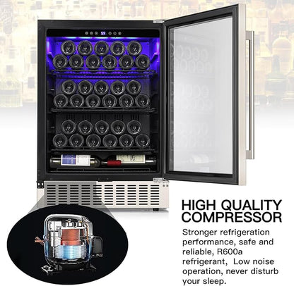 COWSAR 24 Inch Wine Cooler Refrigerator, 149 Cans Commercial Beverage Refrigerator, Tall Freestanding/Built-in Wine Fridge Drink Fridge with LED Light, Dual-Layer Digital Temp Control Glass Door