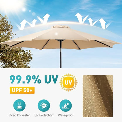 OLIXIS 9ft Patio Table Umbrella, Outdoor Patio Umbrella with Tilt for Pool | 9 Feet Patio Umbrella with Crank Button 8 Sturdy Ribs, Waterproof Sun Shade Umbrella for Market Beach Terrace Restaurant