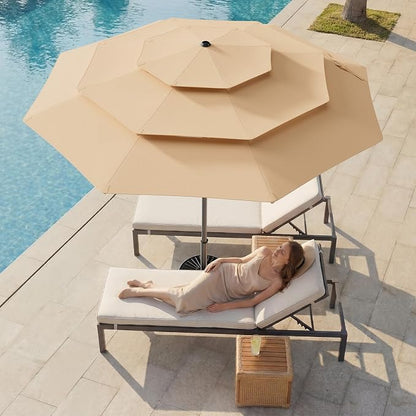 9FT 3-Tier Patio Umbrella, Vented Outdoor Market Table Umbrella | 5-year fade resistant commercial canopy with UPF50+ UV protection. Push button tilt & crank for pool, backyard, deck shade