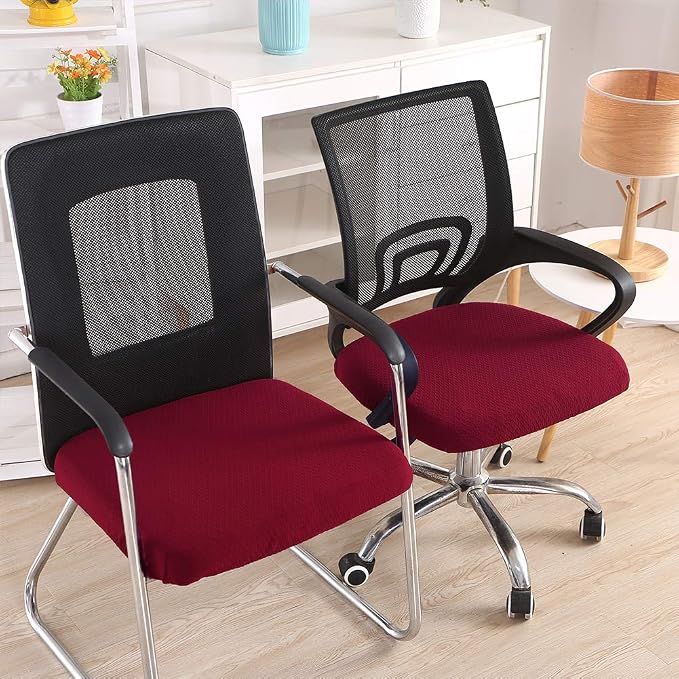 Smiry Office Computer Chair Seat Covers for Desk, Anti-dust Protector | Stretch Jacquard Removable Washable Desk Chair Seat Cushion Protectors, Wine Red