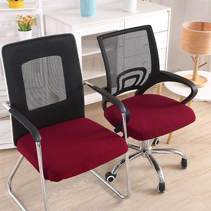 Smiry Office Computer Chair Seat Covers for Desk, Anti-dust Protector | Stretch Jacquard Removable Washable Desk Chair Seat Cushion Protectors, Wine Red