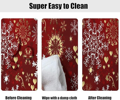 Merry Christmas Elastic Edge Oval Table Cover, Winter Gold White Snowflake Print Oblong Fitted Tablecloths, Fits to 54x 76 Inches Tables, Table Cloth for Indoor Family Banquet and Outdoor Patio Use