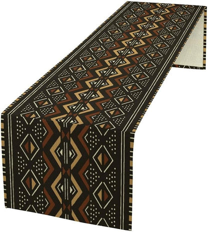 Vintage African Tribal Table Runner African Mud Cloth Pattern Abstract Geometric Ethnic Traditional Dinner Runner for Farmhouse Kitchen Dinner Table Holiday Party Decoration 13x36in