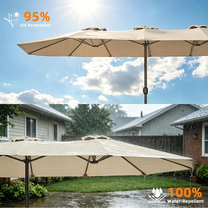 15ft Double-sided Umbrella Replacement Canopy Cover,12 ribs Large Triple Parasol Top For Market Outdoor Patio Shades，Frame not Include