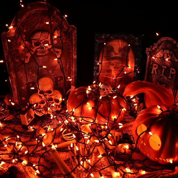 BrizLabs Orange Lights 150 Count 34.8ft Incandescent Halloween Light String | Connectable; UL Certified; Outdoor Mini Halloween Lights Fall Tree Light for Indoor Outside Holiday Tree Garden Party Decor