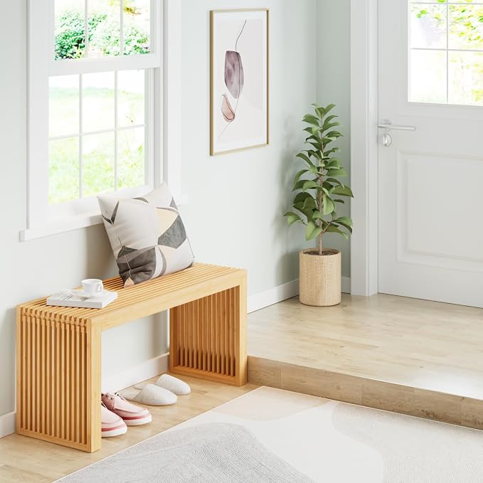 APRTAT Bamboo Dining Bench 35-Inch Indoor Wood Shoe Rack Bench for Entryway | Easy Assemble, Sturdy & Durable,Slatted Design,Versatile Everyday Seating,Living Room Hallway Bedroom Bathroom