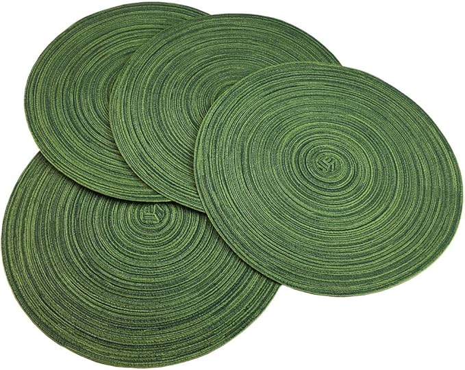 Red-A, Placemats, Round Placemats for Dining Table Set of 4 Woven Heat Resistant Non-Slip Kitchen Table Mats Diameter 14 Inch(Hunter Green)