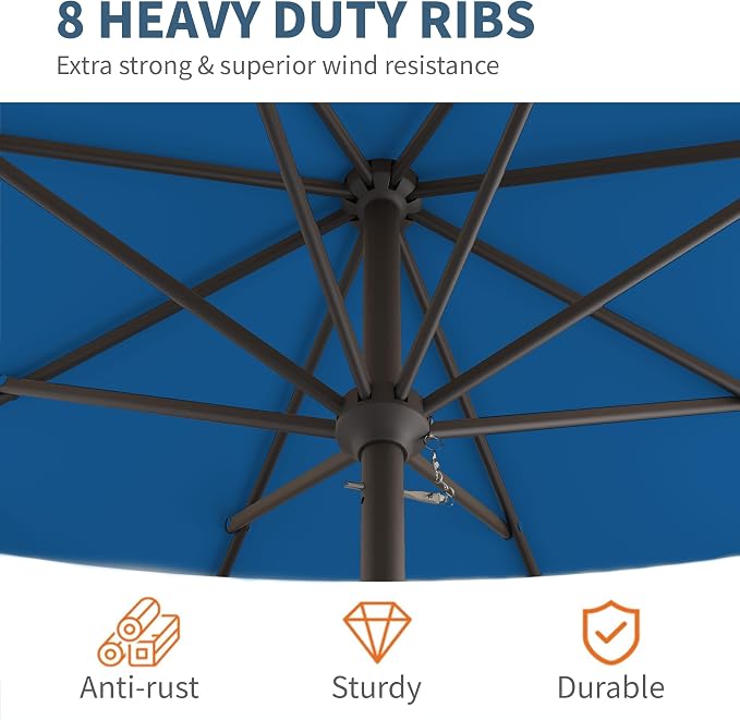 10FT Patio Umbrella, Outdoor Umbrella with Push Button Tilt and Crank, 8 Sturdy Ribs, UV Protection & Waterproof Market Umbrella for Pool, Backyard, Beach,Deck