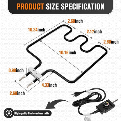 1500 Watt Heating Element Compatible with Masterbuilt Electric Smoker and Grill, Heating Element with Adjustable Thermostat Cord Controller for Masterbuilt Smokers & Turkey Fryers