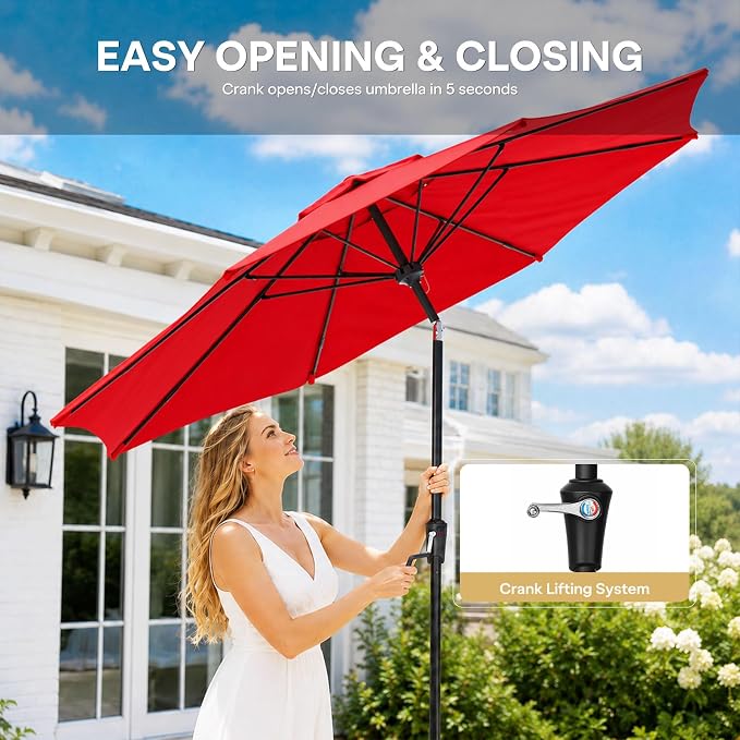 Sannwsg Outdoor Patio Umbrella,Table Umbrella with Push Button Crank,Market Umbrella with 8 Sturdy Ribs,Yard Umbrella