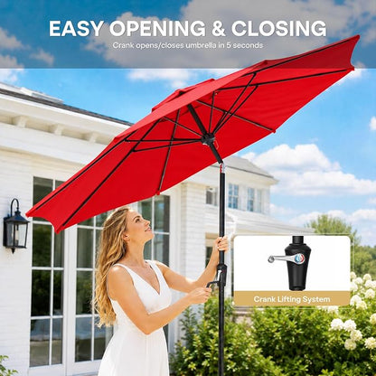 Sannwsg Outdoor Patio Umbrella,Table Umbrella with Push Button Crank,Market Umbrella with 8 Sturdy Ribs,Yard Umbrella