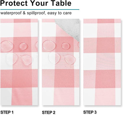 Hiasan Checkered Square Tablecloth - Stain Resistant, Waterproof and Wrinkle Resistant Washable Table Cloth for Valentine's Day, Dining Room, 60 x 60 Inch, Peach Pink and White Gingham Pattern