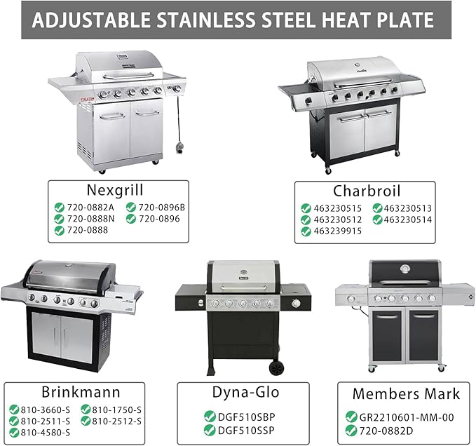 Universal Adjustable Tent Shield, Stainless Steel Heat Plate, Grill Burner Cover, Heat Tent, Grill Repair Kits for Charbroil and Other Gas Grill Models, BBQ Replacement Parts, Pack of 4