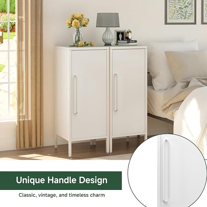 Metal Storage Cabinet with 2 Adjustable Shelves Small Storage Cabinets with Door for Office Kitchen Bathroom Living Room Pantry Garage (White)