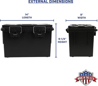 Sheffield XL Ammo Box Made in USA, Stackable Lockable Ammo Storage Box | 4 Pack Lockable Storage Box, Water and Dust Resistant Dry Box, Secures Hunting Gear, Gun Accessories, Supplies, and Bullets
