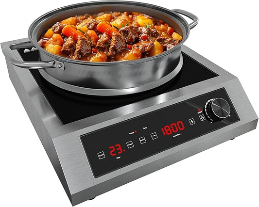 Commercial Electric Induction Cooktop, 1800W Induction Hot Plate, 10 Power & 10 Temp Setting, Professional Countertop Burner with Timer, Electric Stove with LED Screen, Black