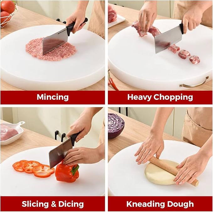 18.9" Round Plastic Cutting Board, 3" Extra Thick Commercial Grade Butcher Board, Food-Grade PE Chopping Block for Meat Cutting, Butchering, BBQ Prep & Restaurant Kitchen Use