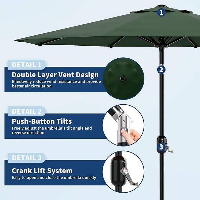 GarveeLife 9FT Patio Umbrella Outdoor, Table Umbrella with Push Button Tilt and Crank, 8 Sturdy Ribs UV Protection Waterproof for Garden, Pool, Market, Deck