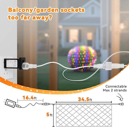 LitHome 610 LED 34.5ft x 5ft Outdoor Christmas Net Lights,Connectable Mesh Lights with 8 Modes,Waterproof Plug in Net Lights for Bushes, Garden, Backyard, Holiday, Christmas(Multicolor)