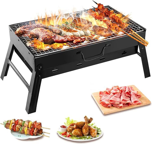 TeqHome Portable Charcoal Grill, Small BBQ Grill Compact Foldable Barbecue Grill, Outdoor Folding Camping Kabob Grill Tabletop Mini Smoker for Travel Outdoor Cooking Backyard Picnic Patio 17"x10"