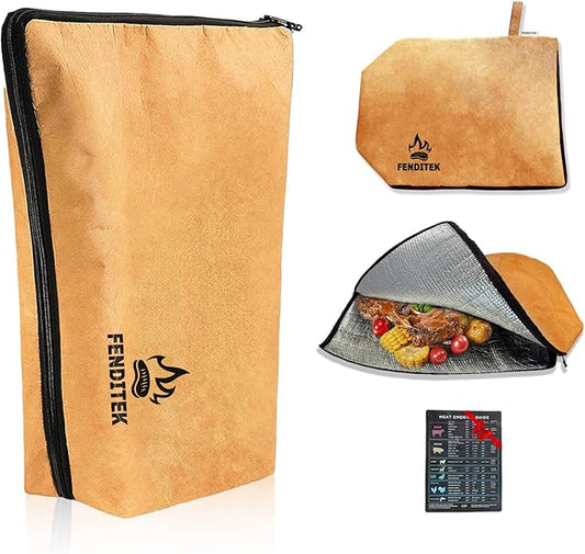 BBQ Blanket for Resting Meat with Smoking Guide，Rusable Wide Mouth Insulated Resting Bag for Turkeys/Pork Shoulders/Brisket, Smoker Accessories Gifts for Father Dad Husband (21 inches Large Capacity)