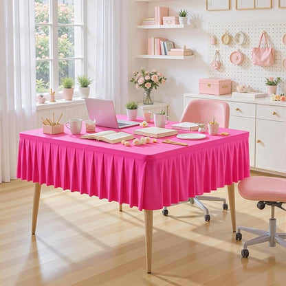 PARTISKY Hot Pink Spandex Square Tablecloths 48x48 Inch, Wrinkle Free Fitted Card Table Cloth Stretch Square Table Cover for Kitchen Dinner, Holiday Party, Wedding Banquet, Display Trade Show