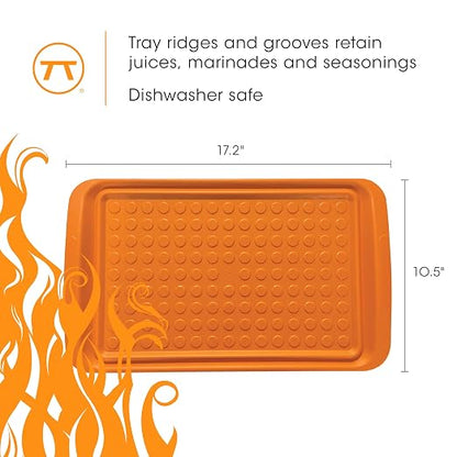 Outset Grill Prep Trays, Set of 2 Large Trays, 17" x 10.5", Orange and Black