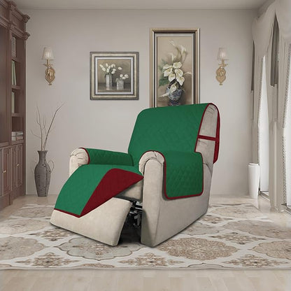 Easy-Going Reversible Couch Cover, Recliner 19 in, Green/Christmas Red | Machine Washable Slipcover For Dogs, Water Resistant Furniture Mat For Living Room, Non-Slip Sofa Cover, Pet Friendly