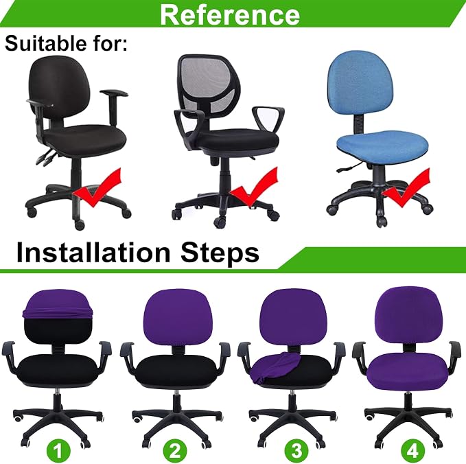 Smiry Office Computer Chair Covers for Desk Rotating Chair Protector | Stretch Jacquard Removable Washable Universal Slipcovers, Seat + Backrest Cover, Violet