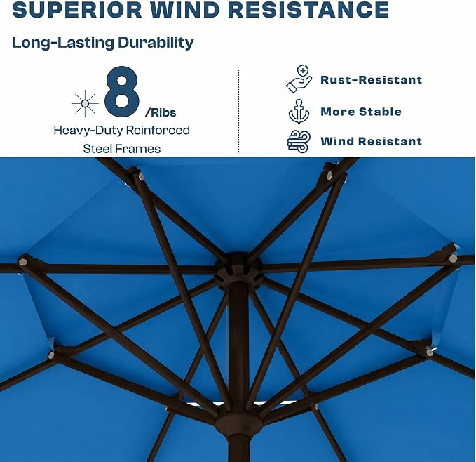 10FT Patio Umbrella, 2 Tier Outdoor Table Umbrella, Large Vented Market Umbrellas with Push Button Tilt and Crank, 8 Sturdy Ribs for Backyard, Deck, Pool, UPF50+ UV Protection