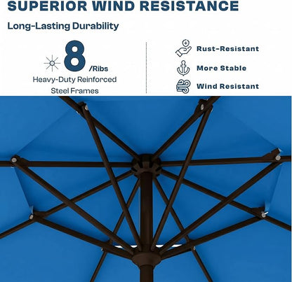 10FT Patio Umbrella, 2 Tier Outdoor Table Umbrella, Large Vented Market Umbrellas with Push Button Tilt and Crank, 8 Sturdy Ribs for Backyard, Deck, Pool, UPF50+ UV Protection