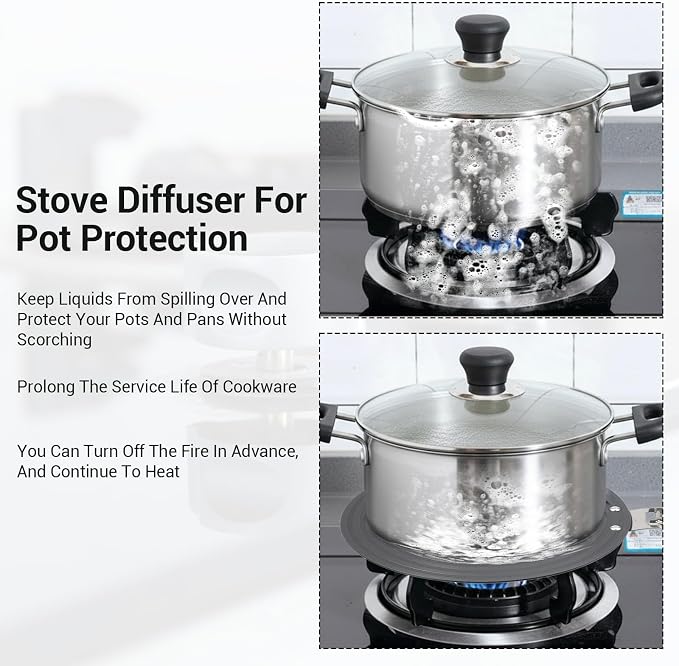 2-Pack Heat Diffuser for Gas Stove with Foldable Handle, 9.5" & 11" Gas Stove Diffuser Plate for Even Heating, Aluminum Simmer Plate for Electric Stoves, Defrosting Tray, Flame Guard