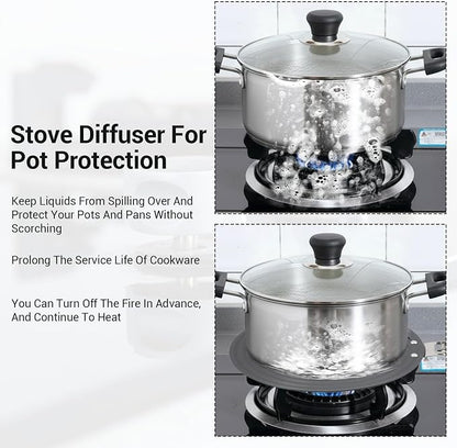 2-Pack Heat Diffuser for Gas Stove with Foldable Handle, 9.5" & 11" Gas Stove Diffuser Plate for Even Heating, Aluminum Simmer Plate for Electric Stoves, Defrosting Tray, Flame Guard