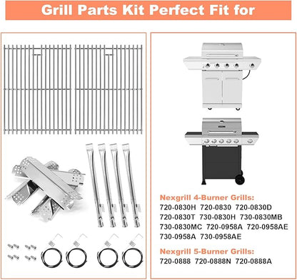 Grill Parts for Nexgrill 720-0830H 720-0830 720-0830D 720-0830T 730-0830MB 730-0830H Stainless Steel 17" Cooking Grates, Heat Plates, Burner Igniters Replacement Kit for Home Depot Nexgrill 4 Burner