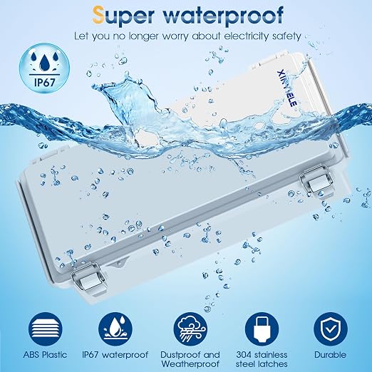 Waterproof Outdoor Project ABS Plastic Junction Box IP67 Weatherproof Dustproof Enclosure with Hinged Cover, Mounting Plate,Wall Brackets for Power Project (10.2"x4.3"x3.0")