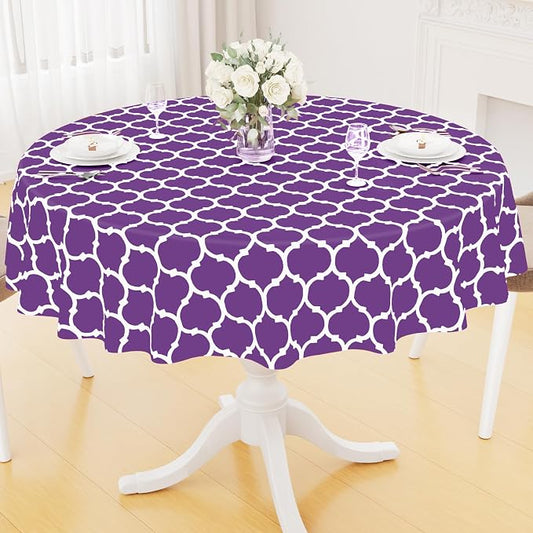 Smiry Round Plastic Table Cloth, Waterproof Vinyl Tablecloth with Flannel Backing for Round Tables, Wipeable & Spillproof for Dining, Camping, Indoor and Outdoor (60" Round, Purple)