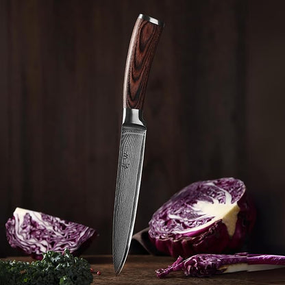 Wakoli EDIB Damascus Meat Knife – 7-Inch Japanese-Style Kitchen Knife for Meat, BBQ, and Roasts, 67-Layer Damascus Steel Blade with VG10 Core, Ergonomic Pakkawood Handle – Carving Knife in Gift Box