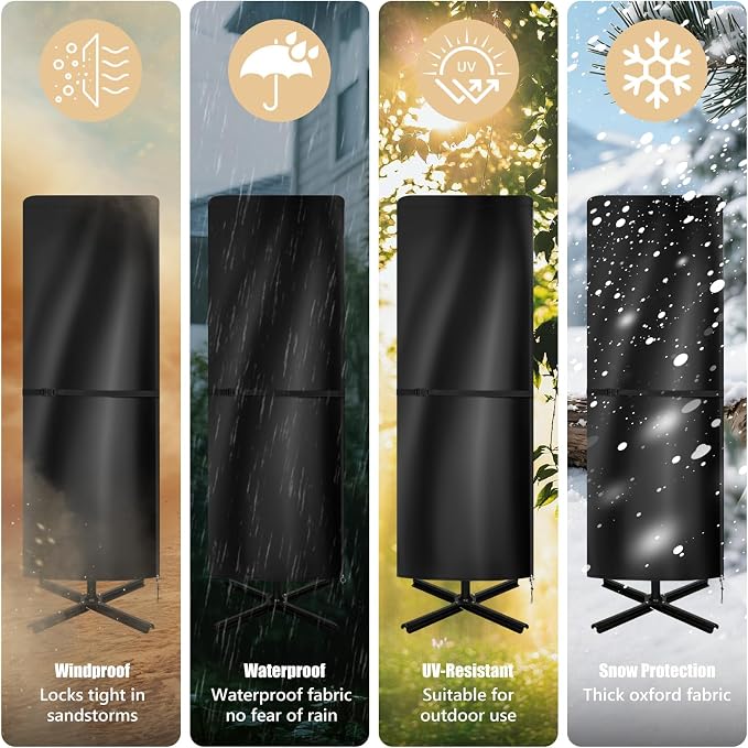 Patio Umbrella Covers, 600D Waterproof Windproof Outdoor Umbrella Cover Fits 13-15 ft with Zipper and Rod, All-Weather Protection for Outdoor Patio, Garden, Deck Umbrellas