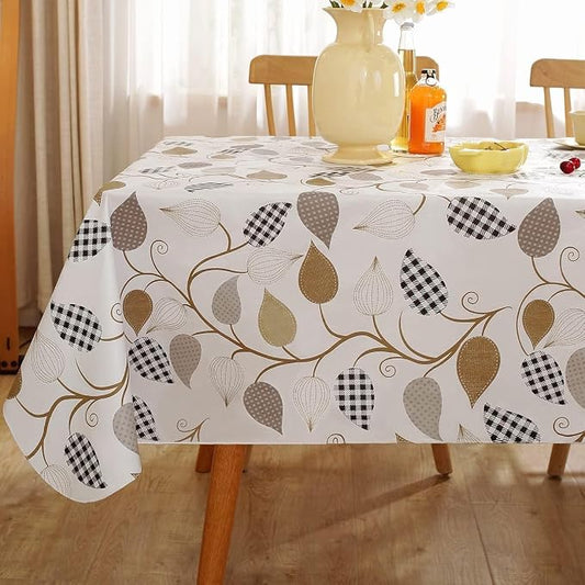 SASTYBALE Vinyl Tablecloth with Flannel Backing Rectangle 60 x 84 Inch | Floral Leaves Waterproof & Oil Proof Heavy Plastic Tables Cloths, PVC Table Cover for Dining, Party, Picnic, Outdoor