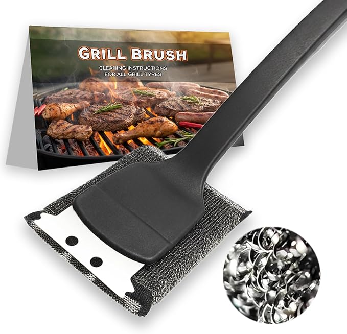 BBQ Grill Brush for Outdoor Grill Accessories with Stainless Steel Scraper Grill Brush Bristle Free Flat Top Grill Cleaner BBQ Cleaning Brush for All Grill Types