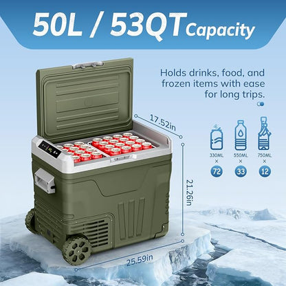 Antarctic Star 12 Volt Refrigerator,53QT(50L)Electric Cooler Compressor, Portable Refrigerator -4℉~68℉,Car Fridge 12/24V DC 100-240V AC,Portable Freezer with Wheels&2 Baskets for Camping,Travel,GREEN | 50L Car Fridge Compressor,Plug in Coolers for Vehi...