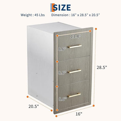 PeakPursuit Stainless Steel Outdoor Kitchen Triple Drawers - Heavy Duty Weather-Resistant with Handles, Flush Mount for BBQ Island, Patio Grill & Outdoor Cooking Space, 16" W x 20.5" D x 28.5" H