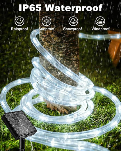 btfarm Solar Rope Lights, 120LED 46FT Solar String Lights Outdoor Waterproof, 8 Lighting Modes Solar Powered Strip Trampoline Light for Outside Garden Tree Christmas Yard Patio Decor, Cool White